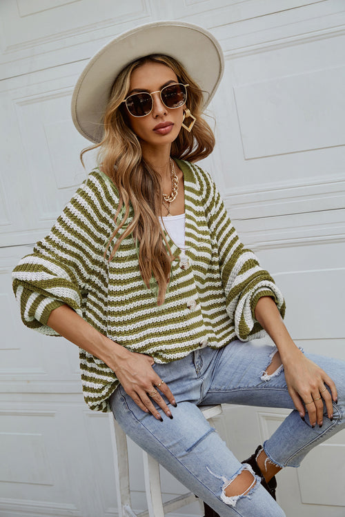 Afternoon Daydream Striped Knit Cardigan Green