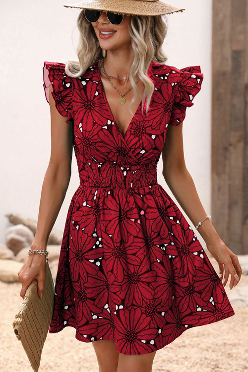 Feeling Like Love Printed Flare Mini Dress - 5 Colors Red