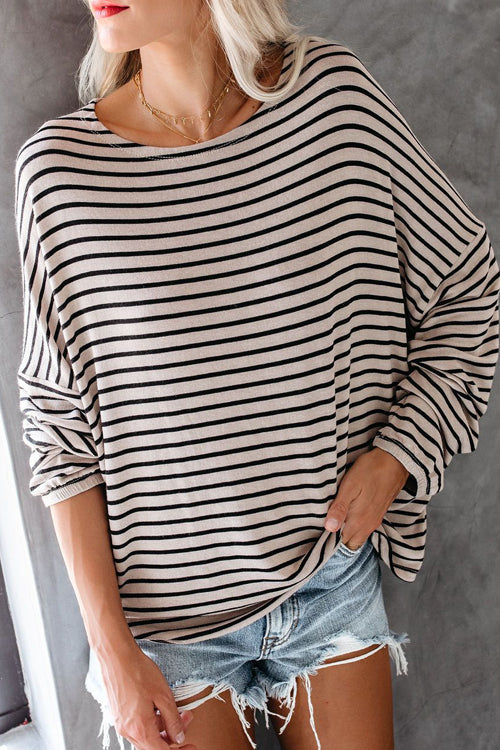 Always Lovely Stiped Casual Knit Top - 2 Colors Beige