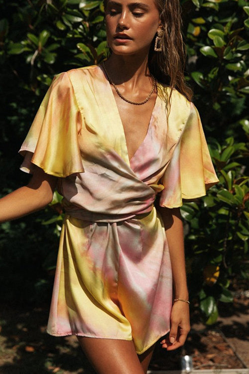 Just So Sweet Cross-Front Printed Romper - 2 Colors Yellow