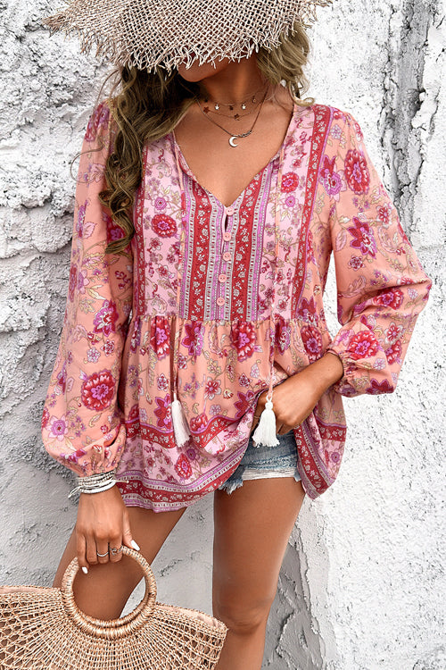 All In Boho Print Long Sleeve Top - 3 Colors Pink