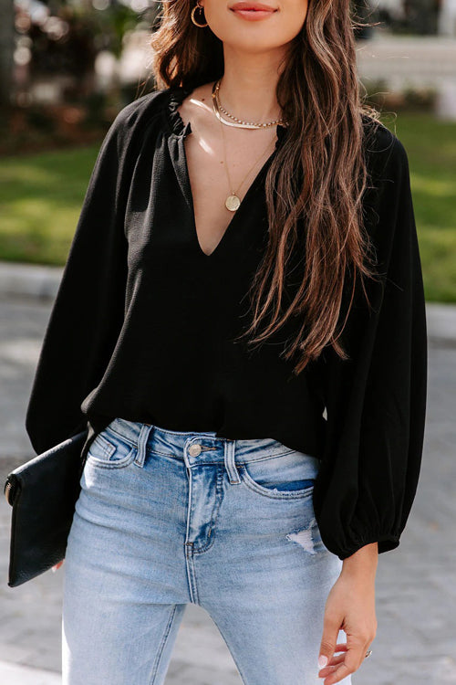 Enternally Bold V-Neck Long Sleeve Top - 3 Colors Black
