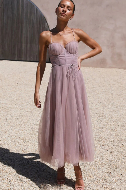 Rare Beauty Tulle Backless Midi Dress - 8 Colors Pink
