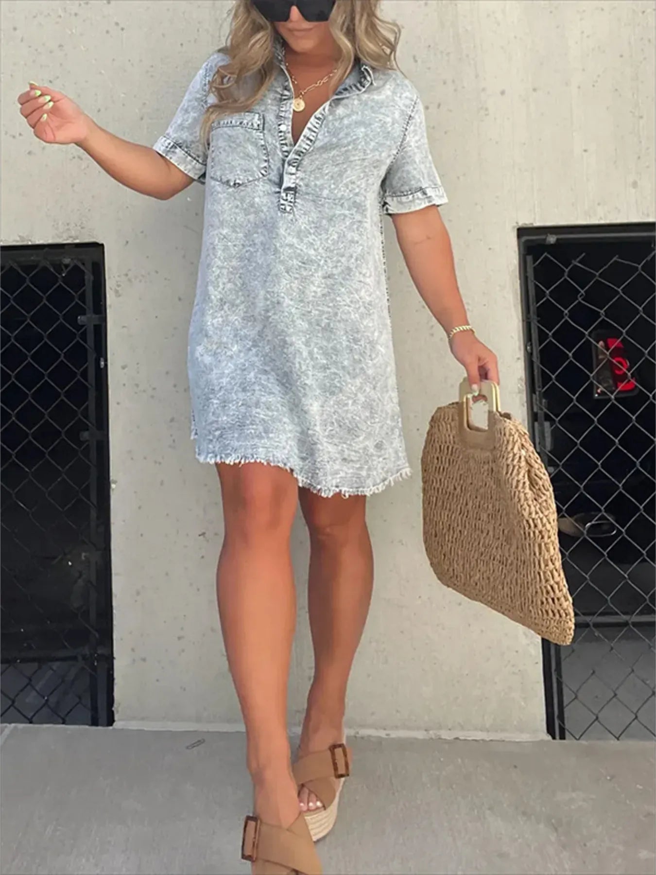 Denim Dreams Raw Hem Mini Dress