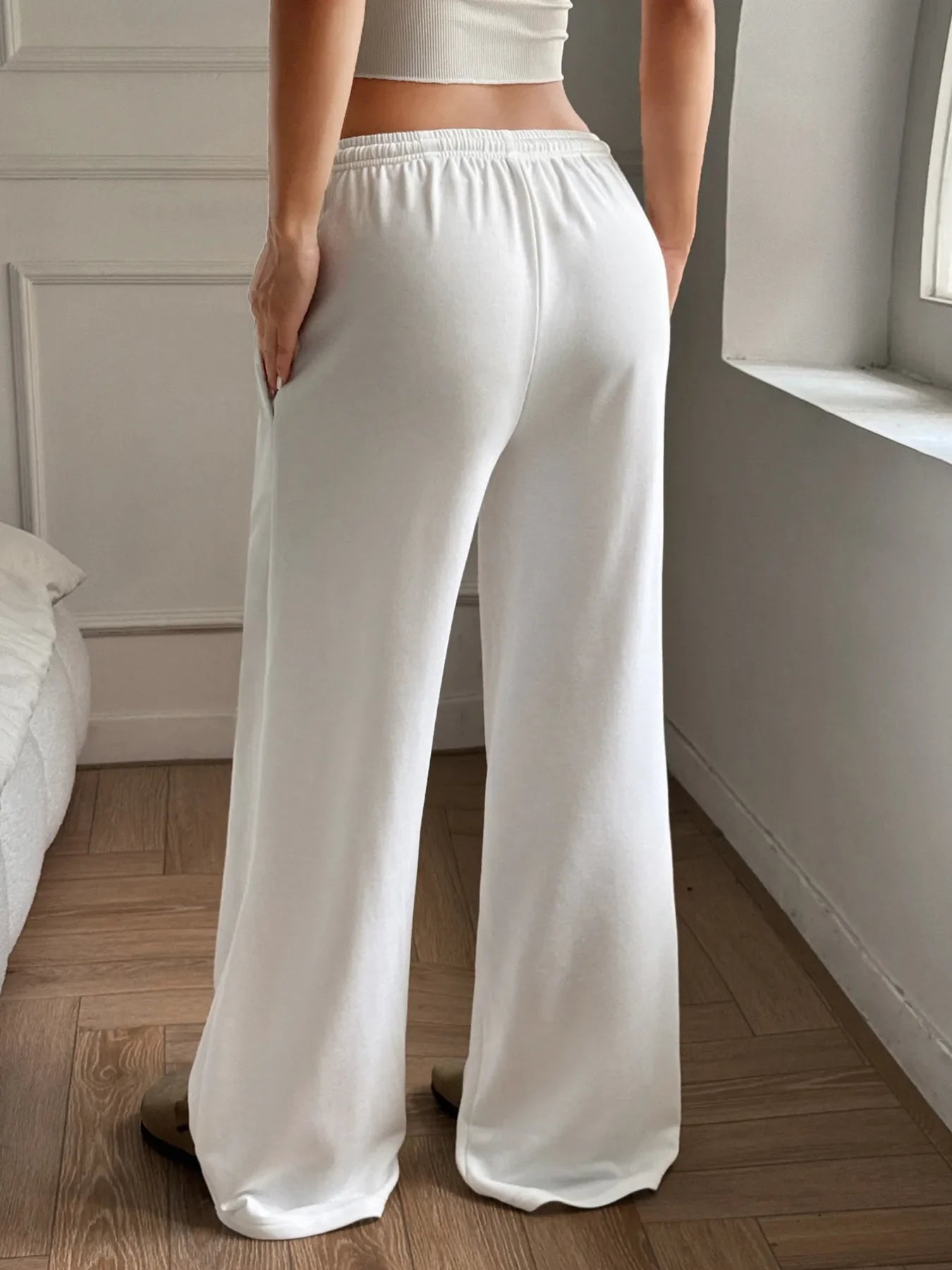 White Relaxed Wide Leg Drawstring Pants
