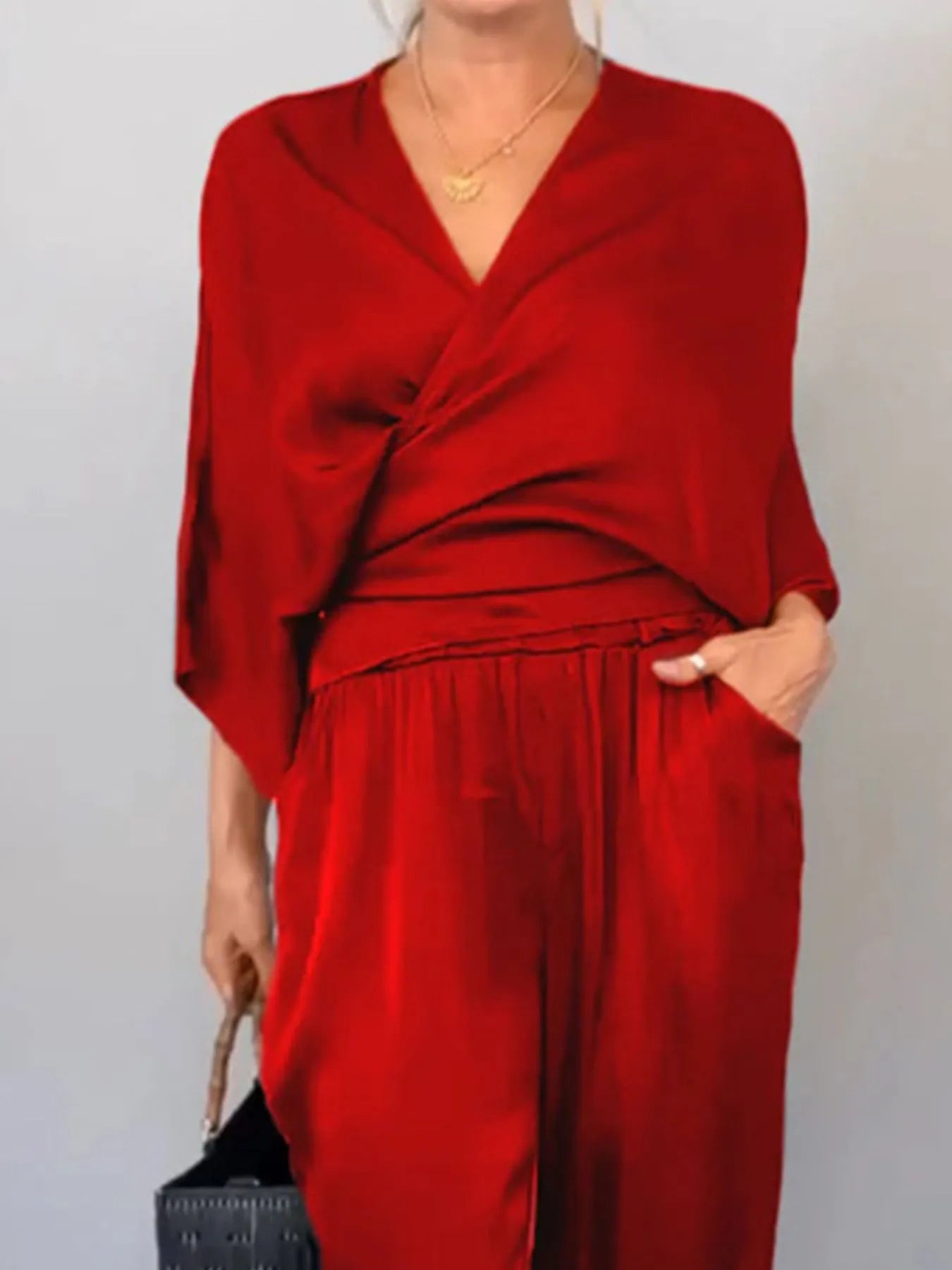 Plus Size Wrap Top & Pants Set