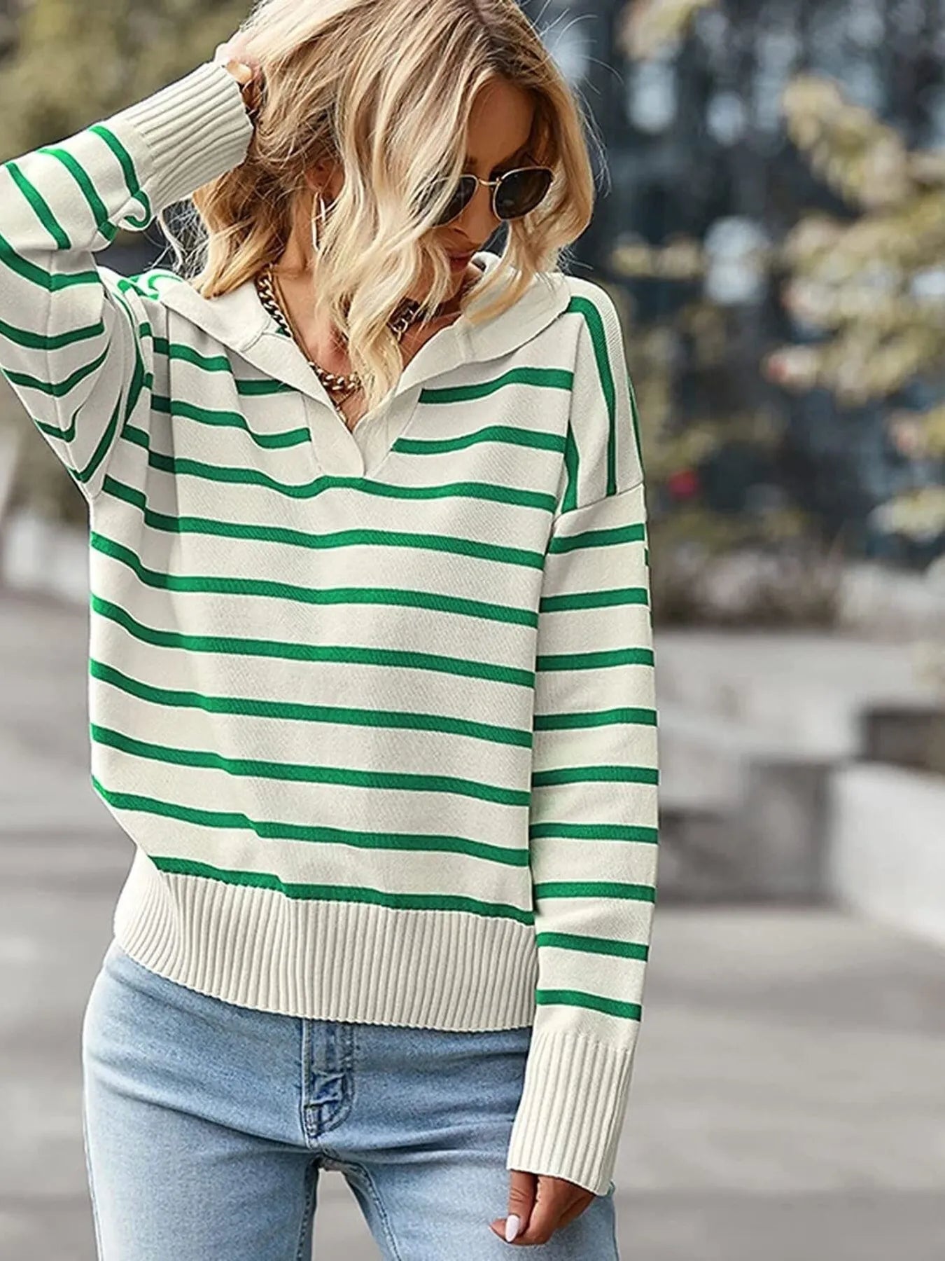 Ribbed Striped Sweater with Long Sleeves