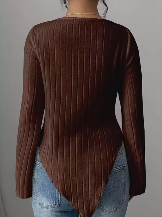 Cowl Neck Ribbed Knit Top