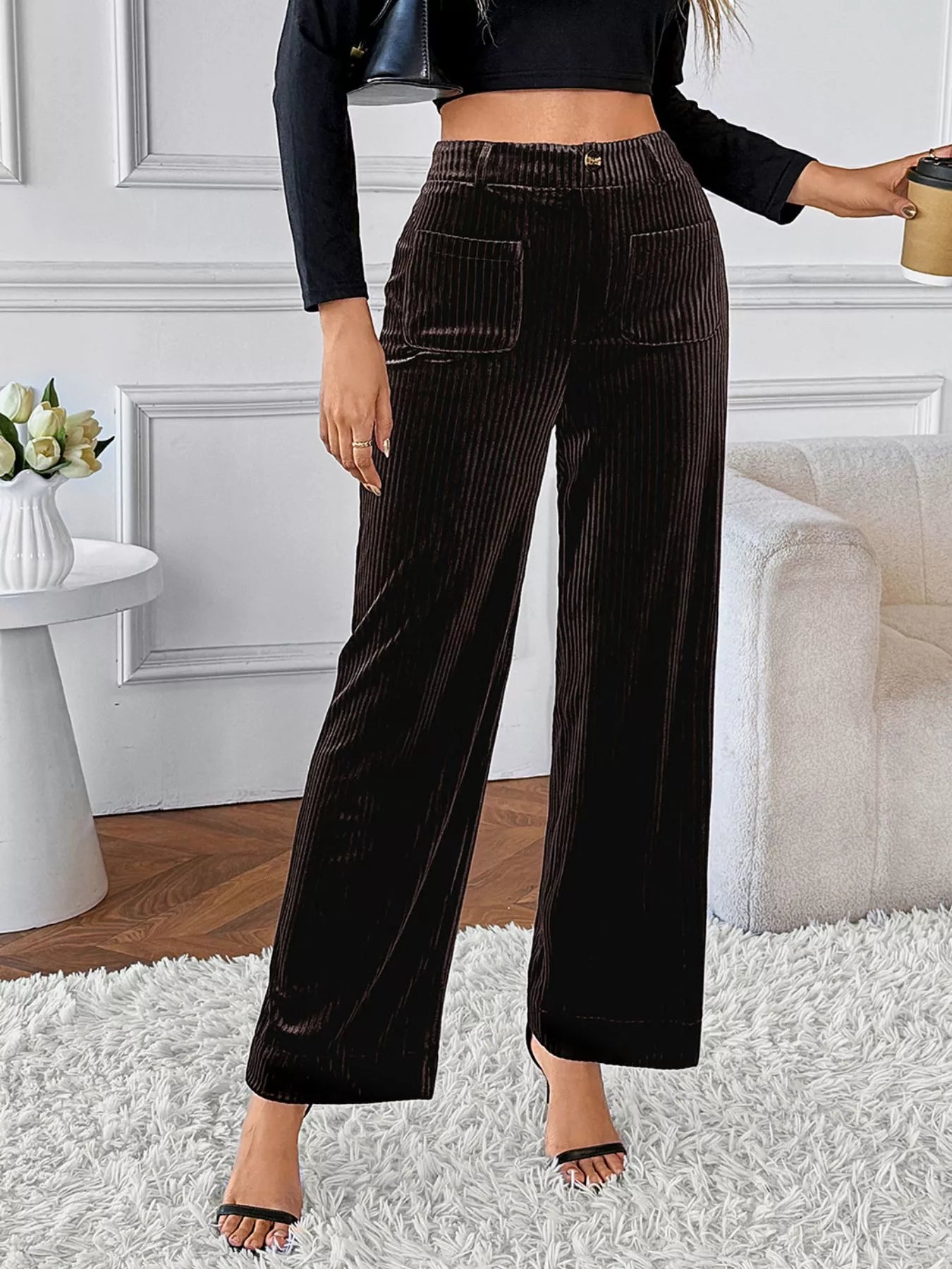 Women’s Black High-Waisted Wide Leg Pants – Trendy Relaxed Fit Dress Trousers