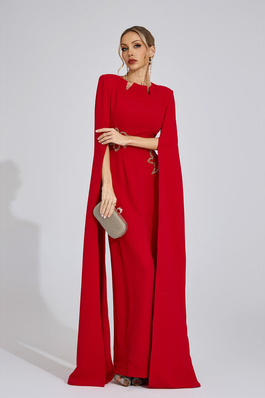 Valentina Cape-Sleeve Embellished Gown