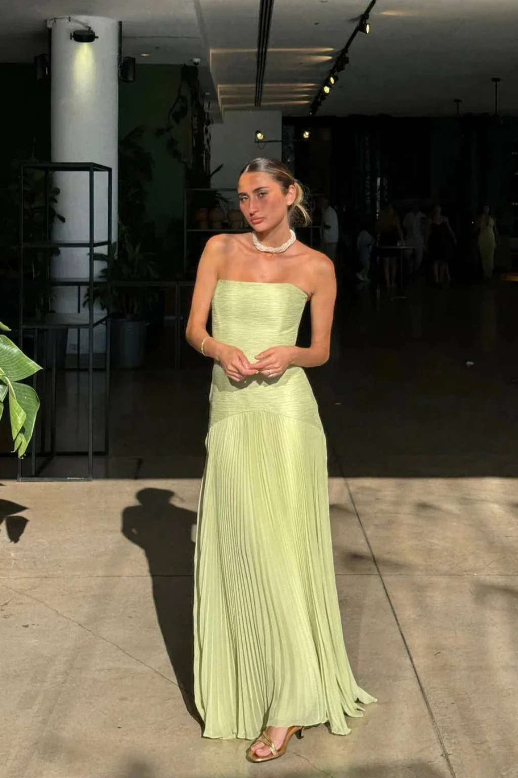 Celeste — Strapless Pleated Drop Waist Maxi Dress For Elegant Wedding Guest Style