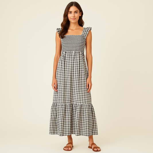Sophia – Plaid Print Sleeveless Maxi Dress