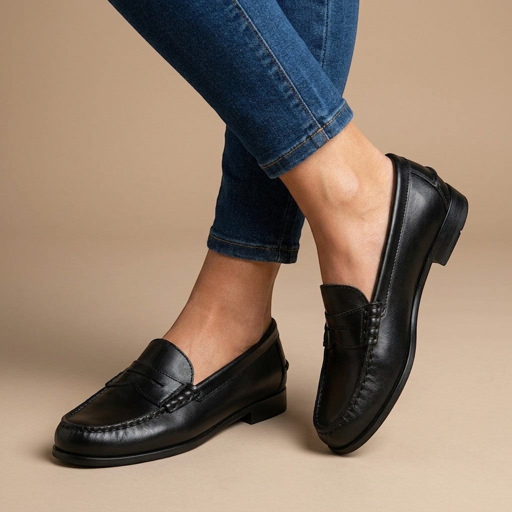 Jessa — Timeless Leather Loafers With Supportive Slip-On Everyday Design Black