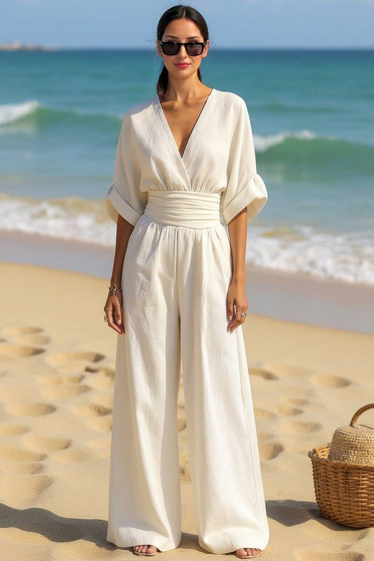 High-Waist Pleated Designs Jumpsuit