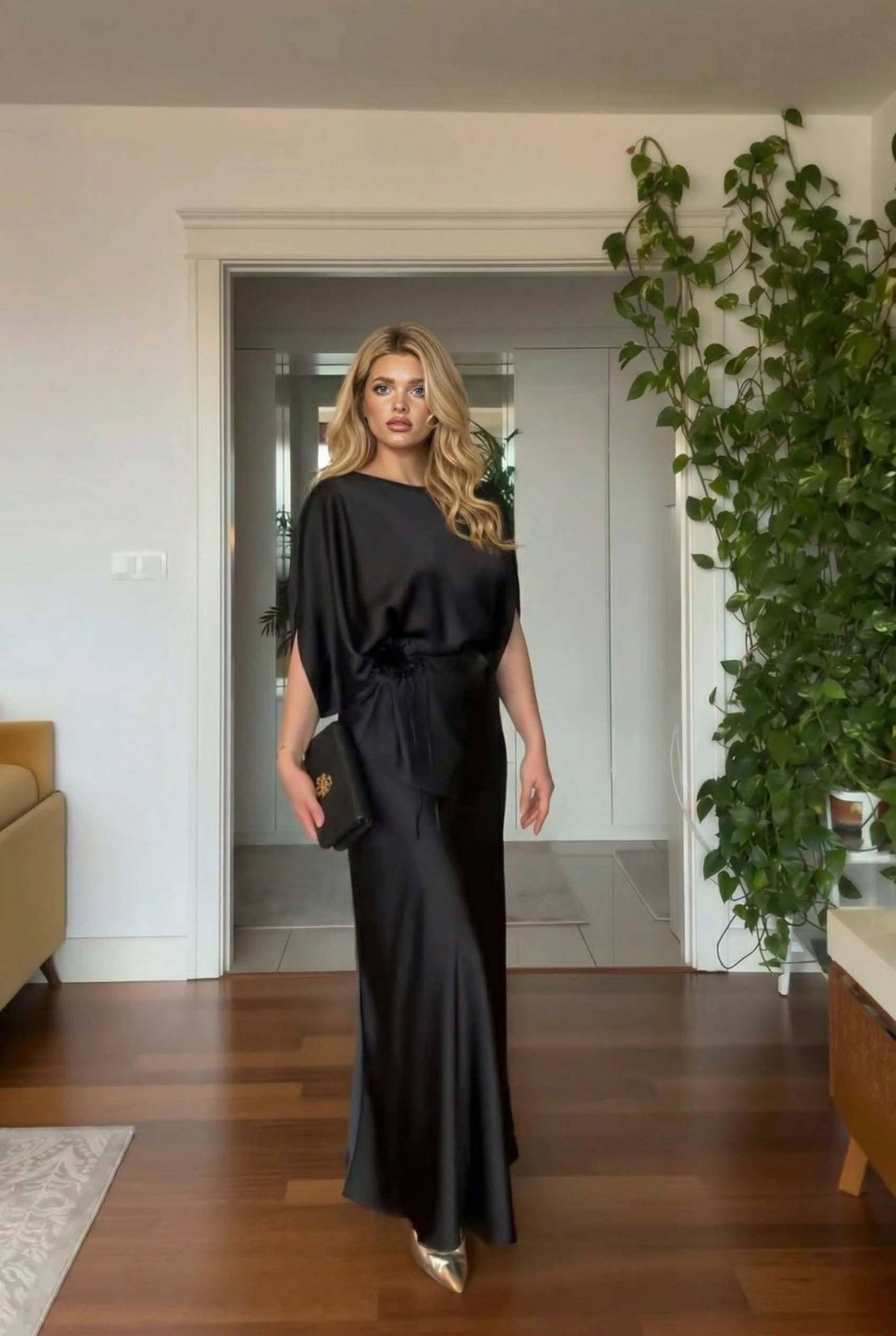Lace-Up Design Irregular Shirt And Skirt Set Black