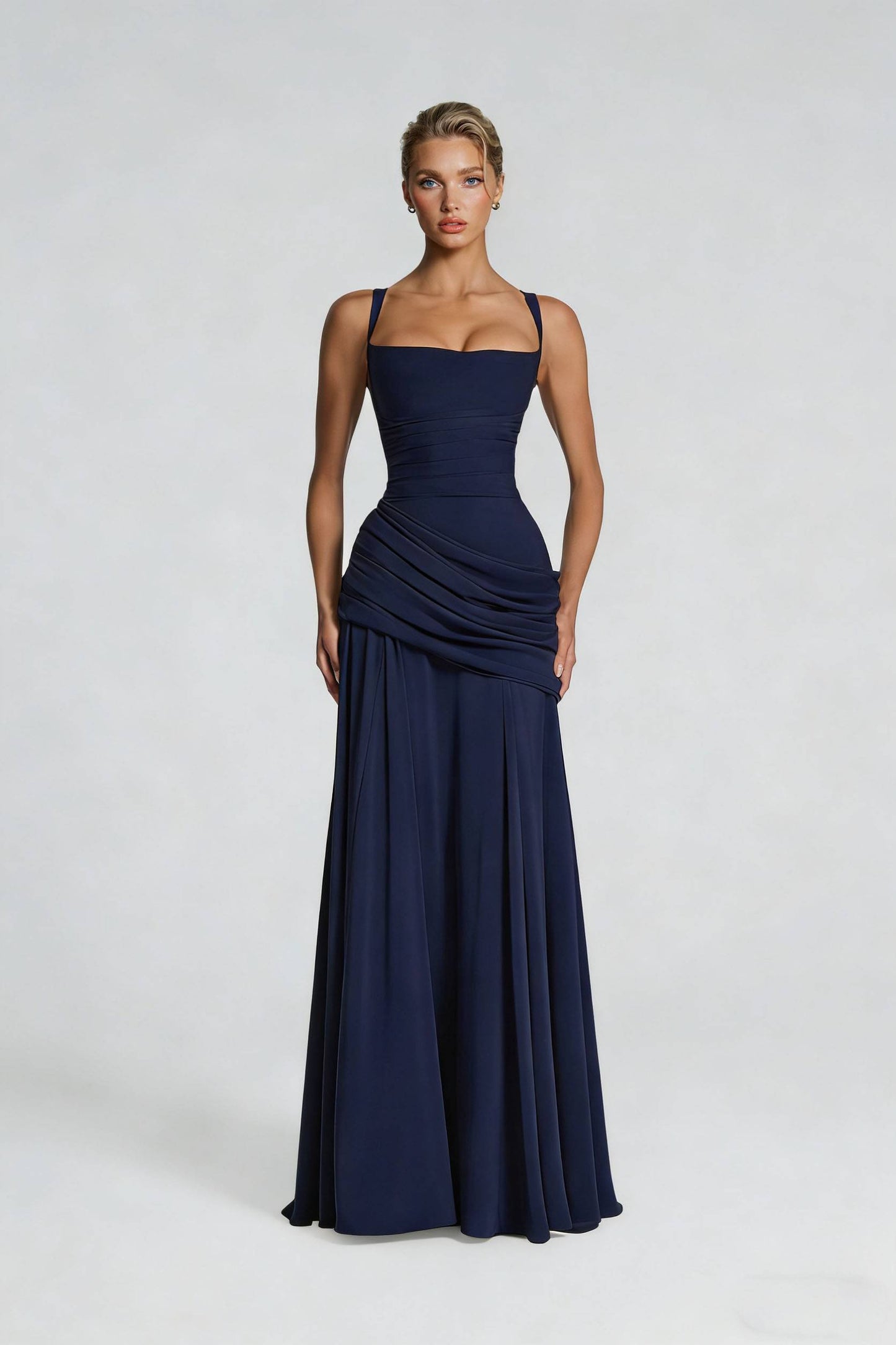 Sling Pleated Maxi Dress Navy