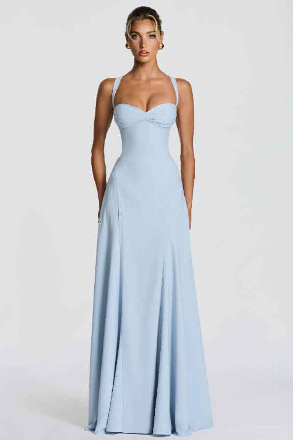 Sling Slim-Fit A- Line Maxi Dress Blue