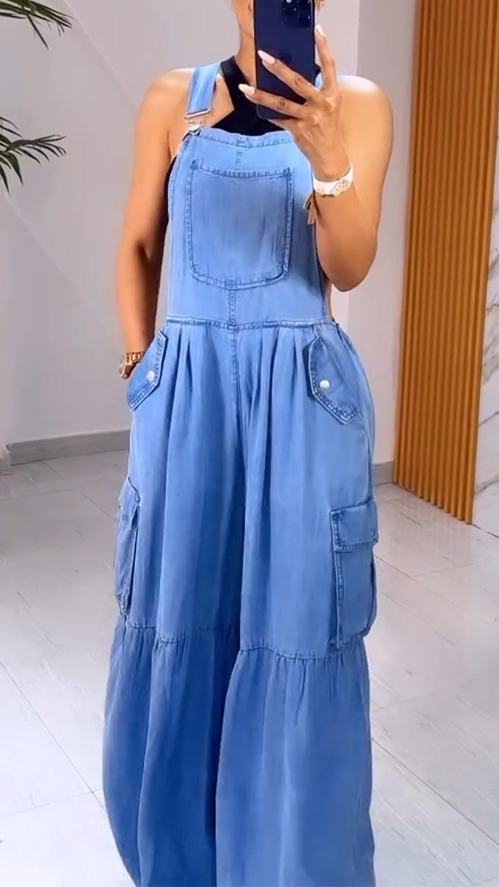 Ladies' Spaghetti Strap Hollow Splicing Casual Jumpsuit