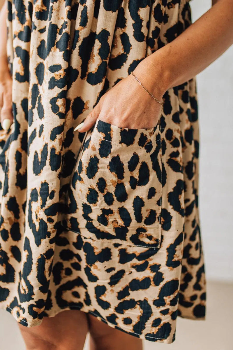 Leopard Tie Back Puff Sleeve Dress