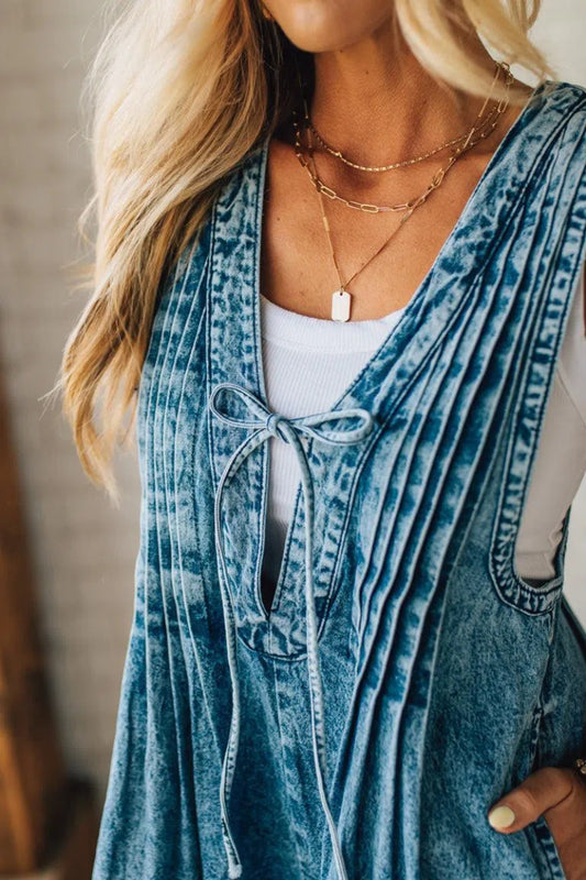 Acid Wash Pintuck Jumpsuit