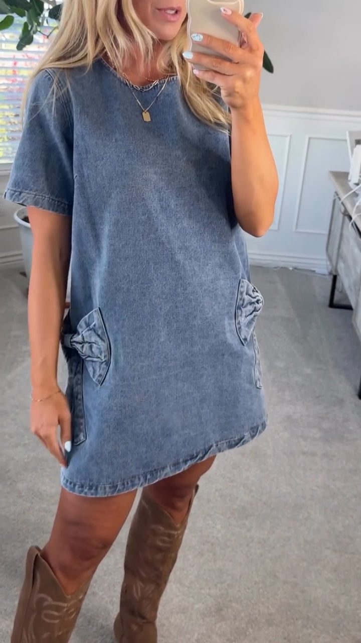 Women's Round Neck 3D Printed Bow Casual Dress