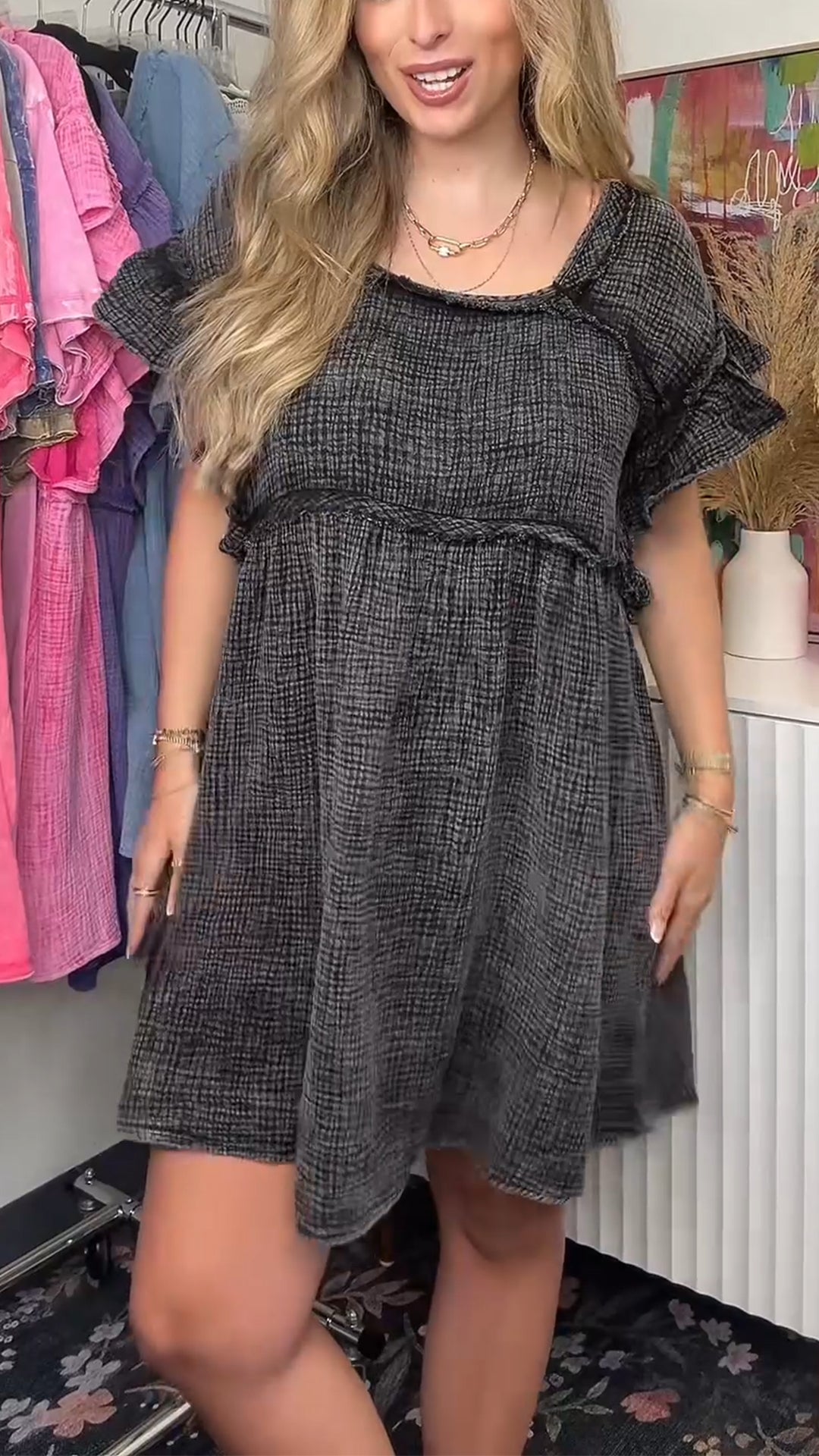 Ladies' Round Neck Patchwork Casual Dress