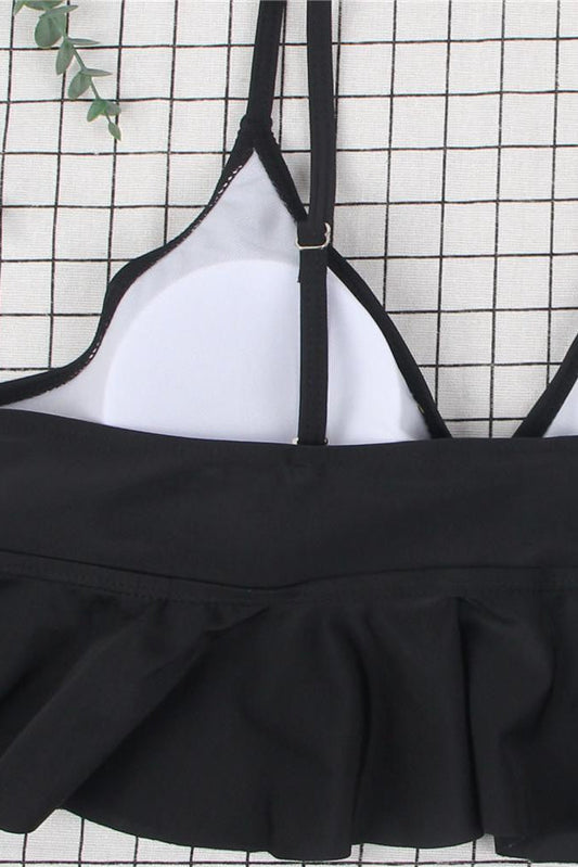Ladies Two Piece Black and White Printed Palm Tree Bathing Suit