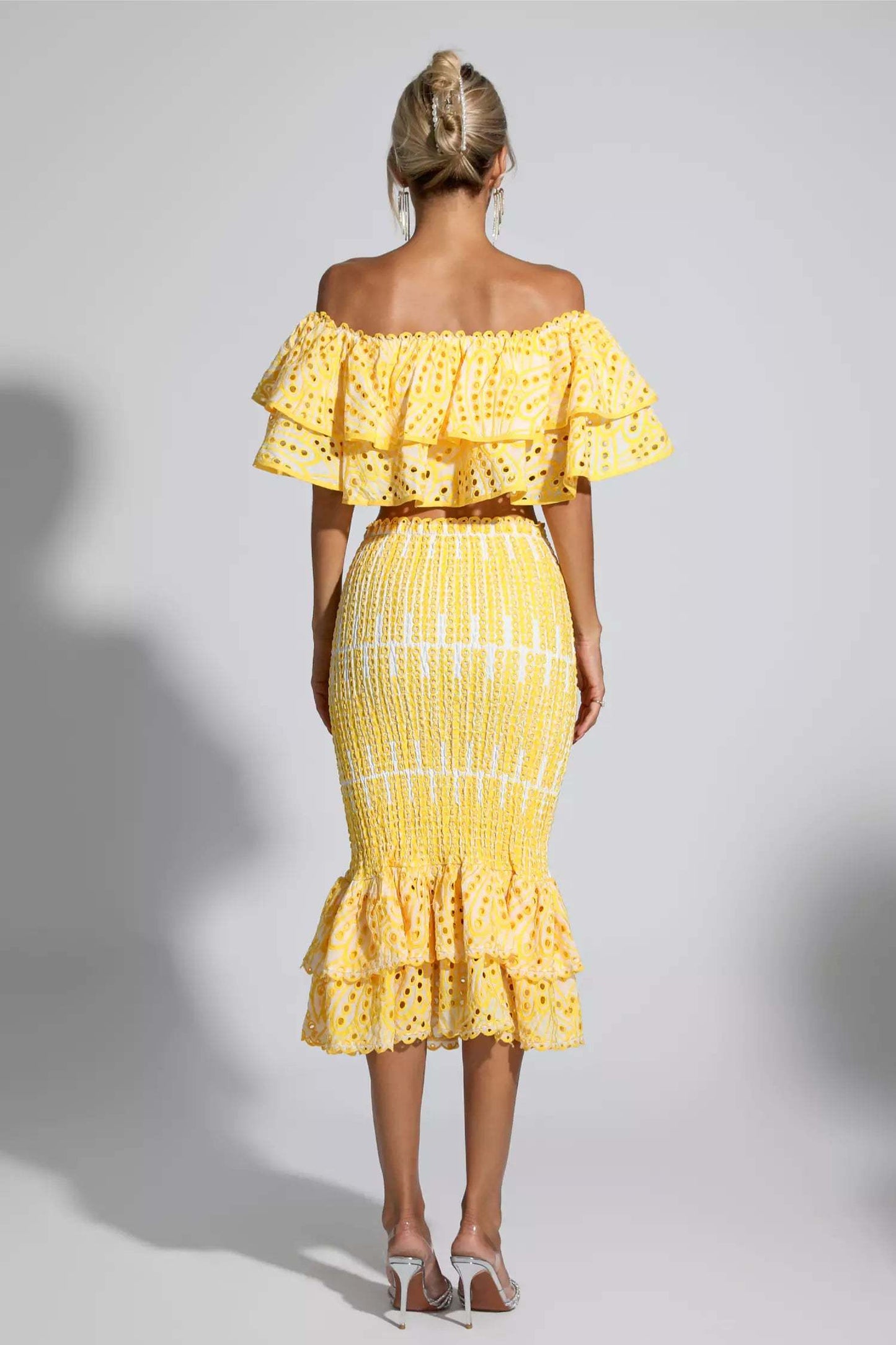Winnie off shoulder ruffle skirt set-Yellow