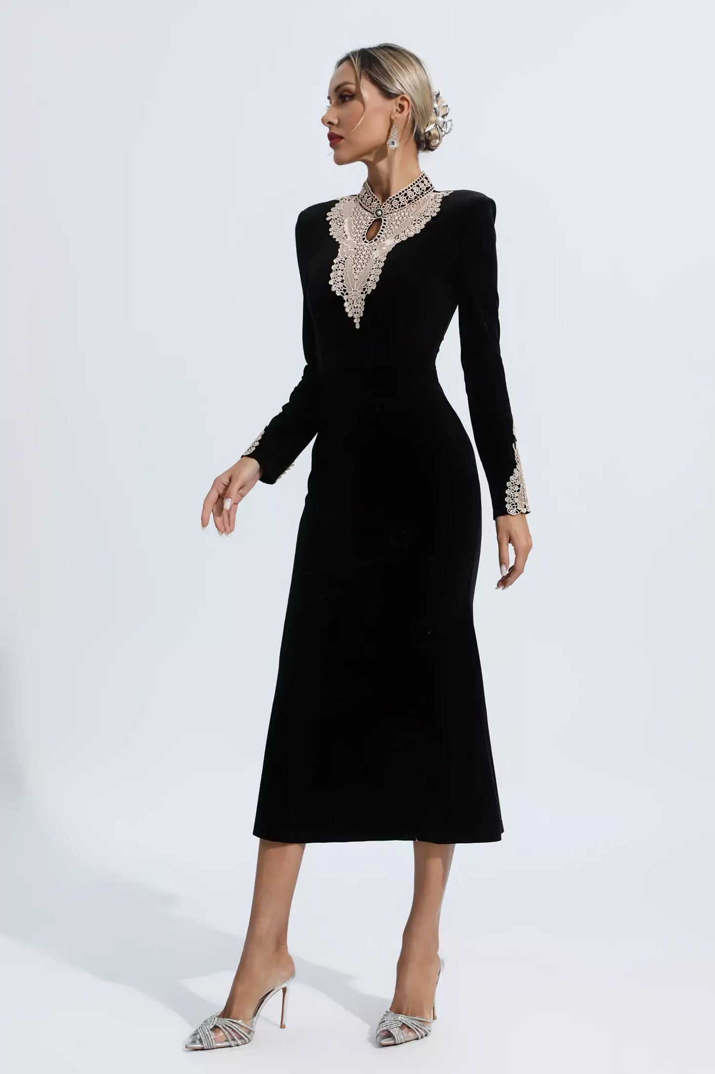 Melany black velvet maxi dress size S