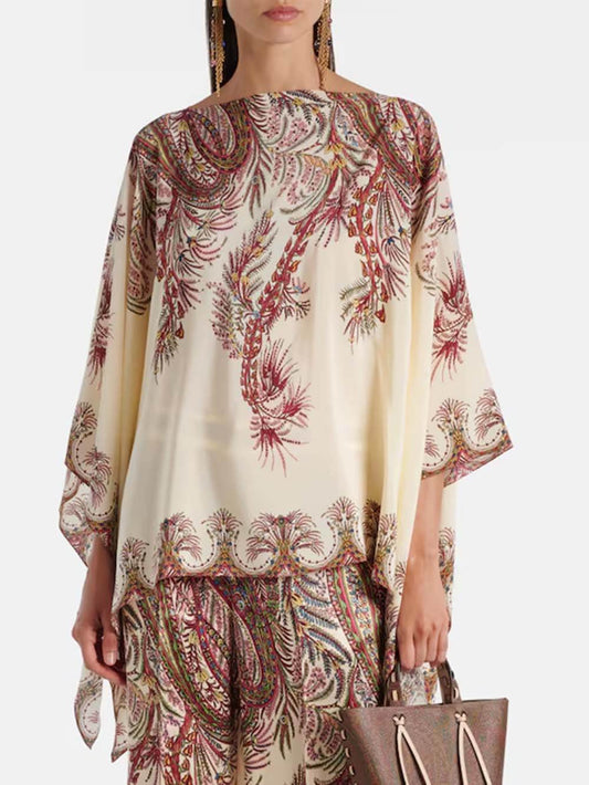 Exquisite Printed Satin Elastic Waist Loose Wide-Leg Pants