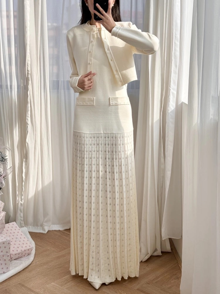Pear adorned knitted top & dress Setup