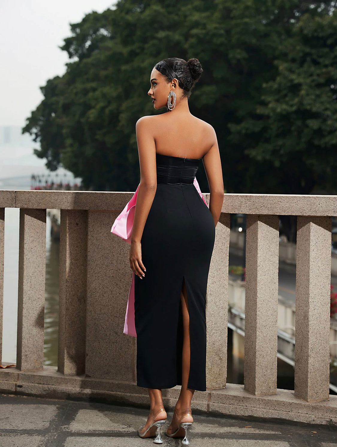 Pink bow midi dress