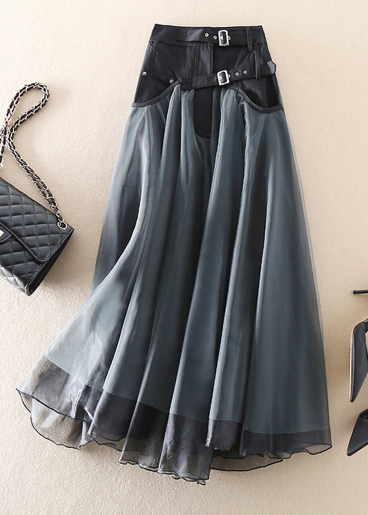 French Black fashion Patchwork Tulle Skirts Spring Grey