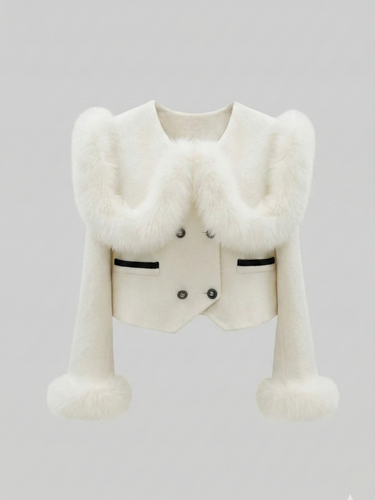 Hallie | Faux Fur Trim Double-Breasted Jacket