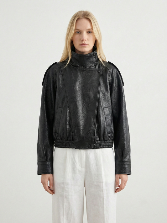 Felicia | Oversized High-Neck Faux Leather Jacket