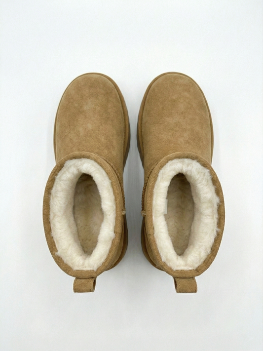 Suede-Effect Platform Boots with Faux Fur Lining