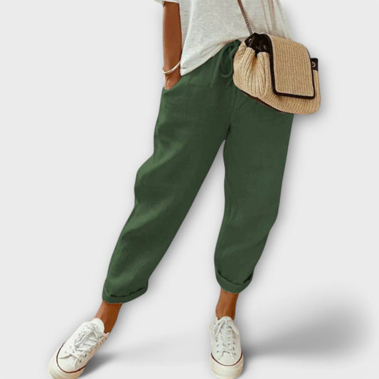 Bibi - Fashionable and Casual Linen Trousers Army Green