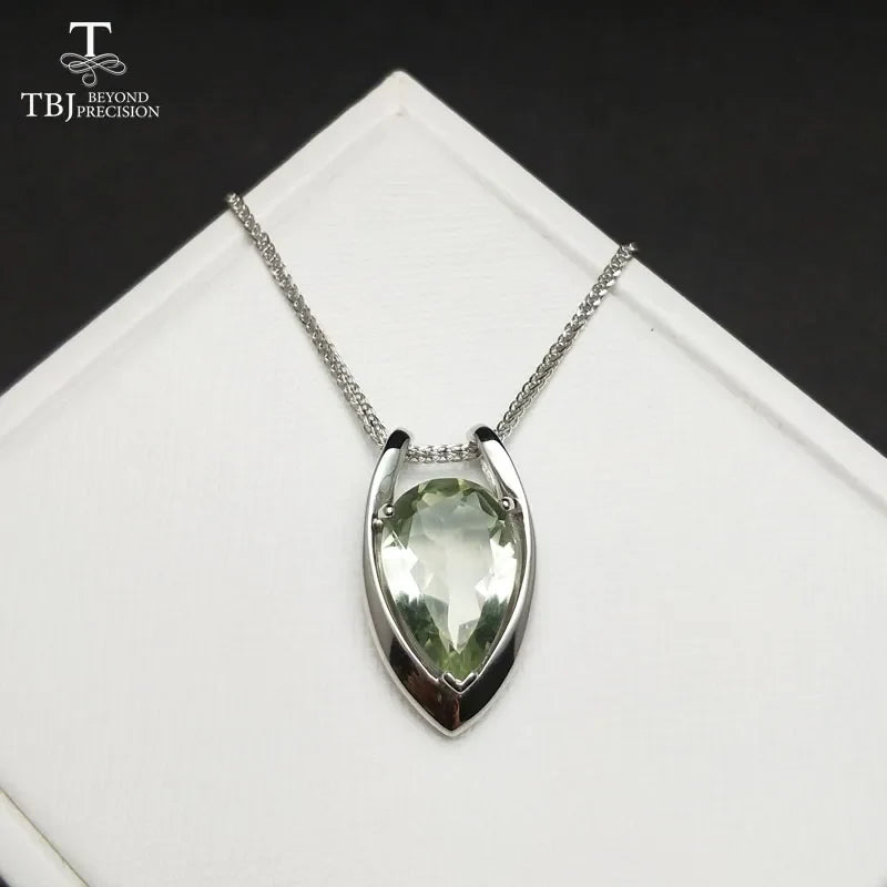 Saashi V Shape Green Amethyst Pendant - 925 Sterling Silver, Fine Jewelry