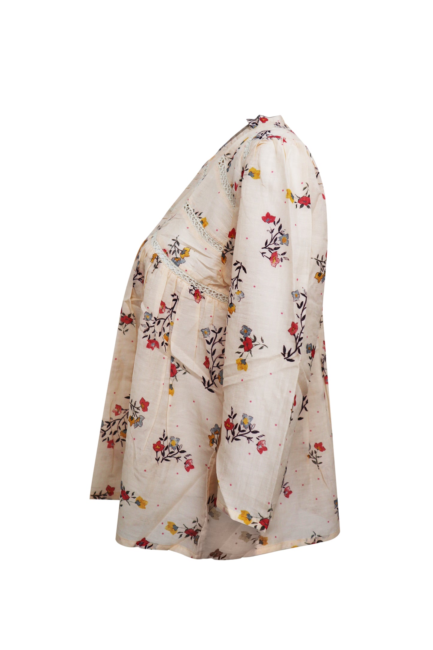 Ladies Sweet Peach Floral Long Sleeve Sheer Gauze 3/4 Sleeve