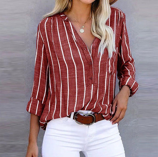 Brigitte™ | Elegant Striped Blouse Red