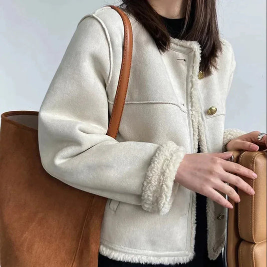 Isabella™ Shearling Button Jacket White