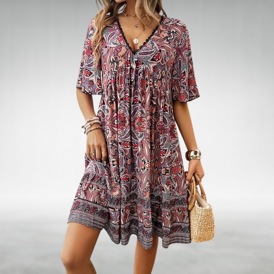 Adriana - Bohemian Summer Paisley Print Mini Dress