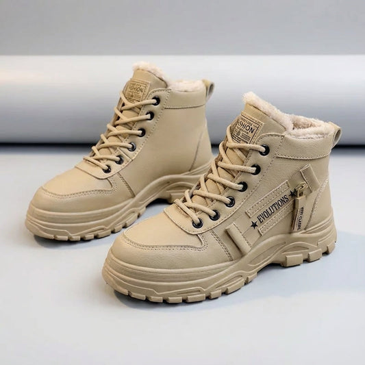 Glacielle Casual High-Top Ankle Boots — Warm in Khaki, Black & White