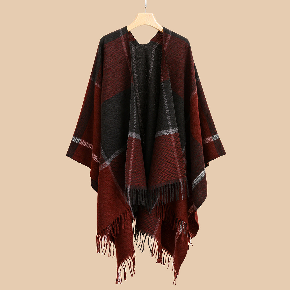 Plaid Double-Sided Plaid Shawl w/ Fringe Trim