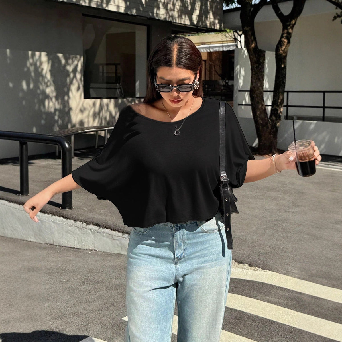 Plus Size Women Clothing Summer Loose Slimming Casual off Shoulder Half Sleeve T shirt