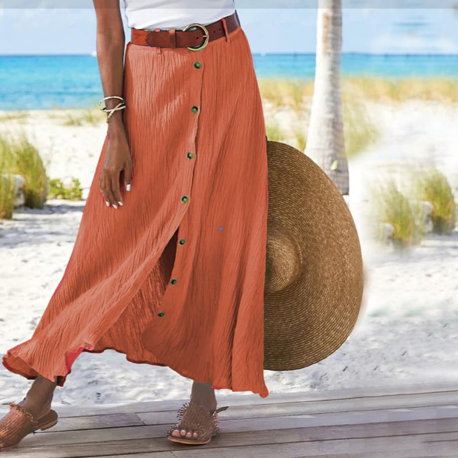 Button-Front Maxi Skirt - Women's Summer Holiday Essential