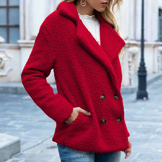 Joelin | Elegant Faux Fur Teddy Coat Red
