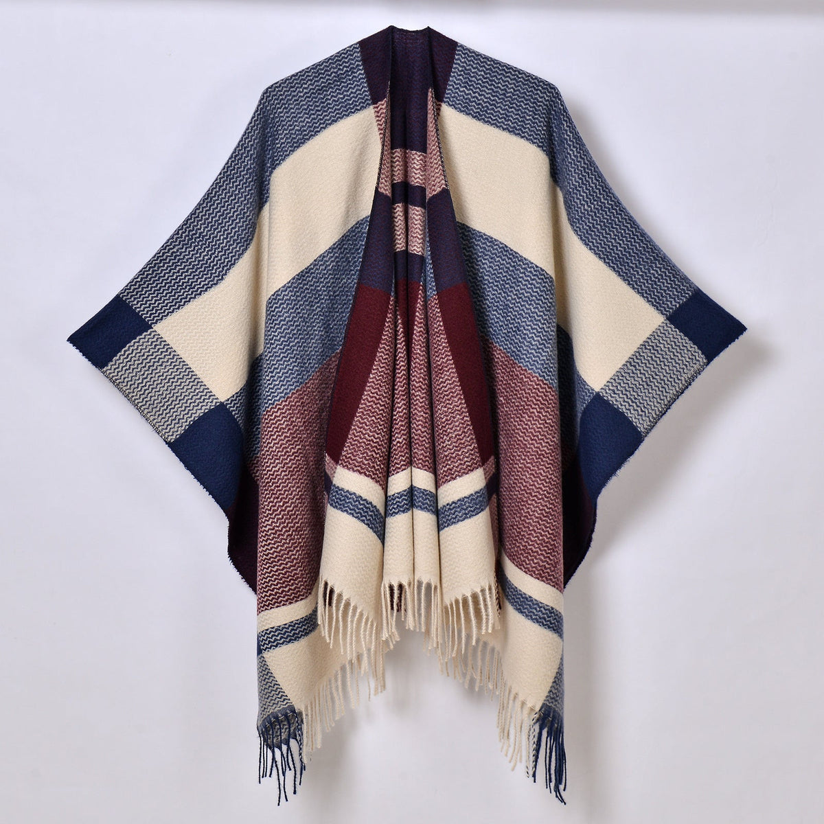 Tassel Split Shawl Autumn Winter Women's Simple Plaid Jacquard Scarf Cloak