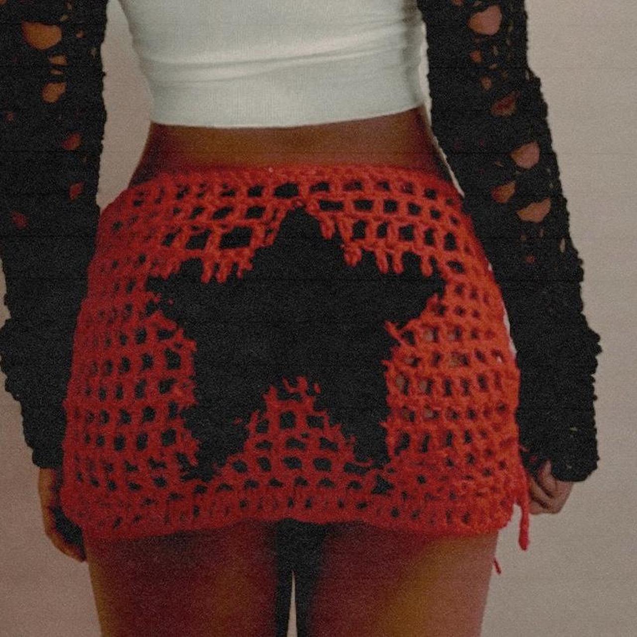Crochet Knitted Sexy Cutout Drawstring Beach Bikini Beach Red XINGX