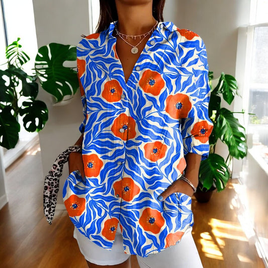 Carla™ | Vintage Floral Print Blouse Light Blue